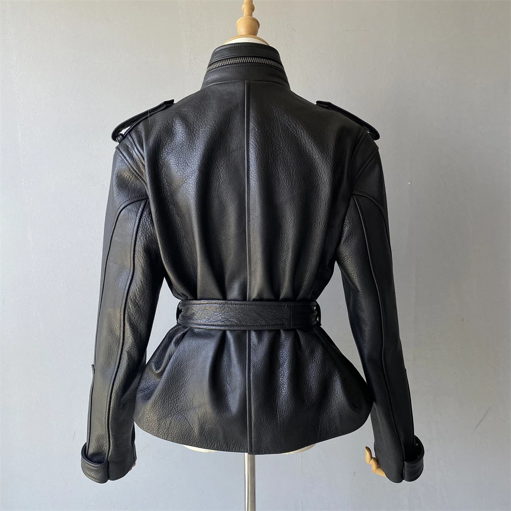 Jaxmonoy Cappotto invernale in pelle di pecora 2025 Autunno Nuovo arrivo Giacca in vera pelle da donna Moto Biker Zipper Jacke Lady Fashion Capispalla