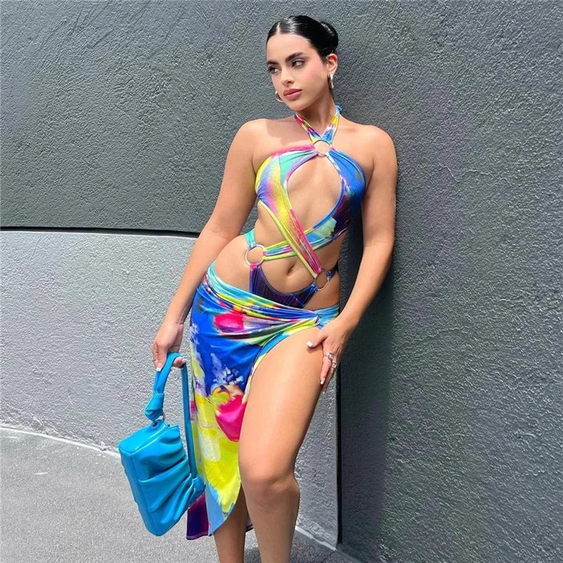 

Womens 2023 Sexy Bikinis One Piece Swimsuits Female Swimwear Mesh Cover Ups Bandage Bathing Suit Monokini Beachwear Biquinis