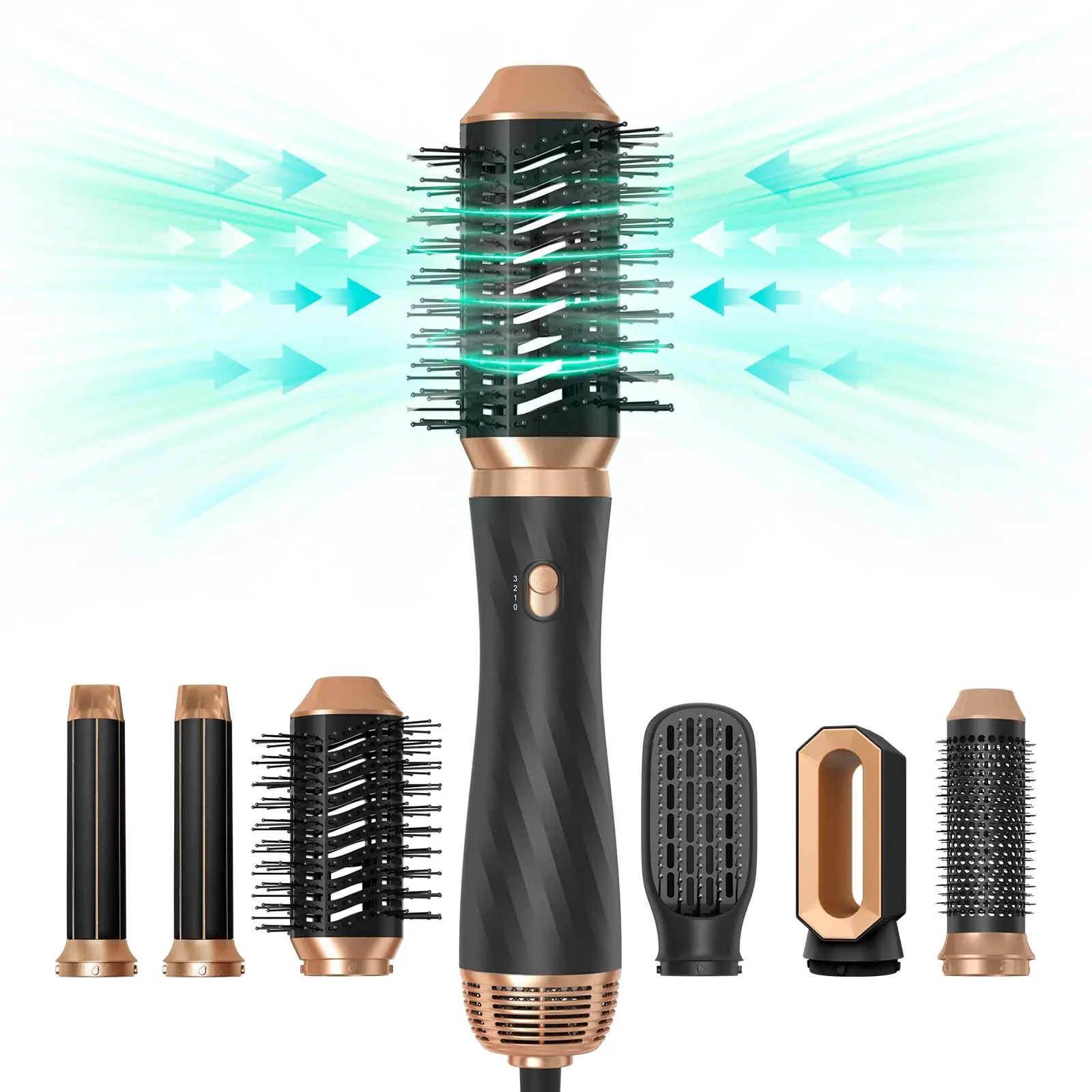 6 in 1 Blow Dryer Brush Hair Dryer Brush Hot Air Brush Air Curler Air Styler Wrap Curling Iron Brush Blow Dryer Hot Brush Styler