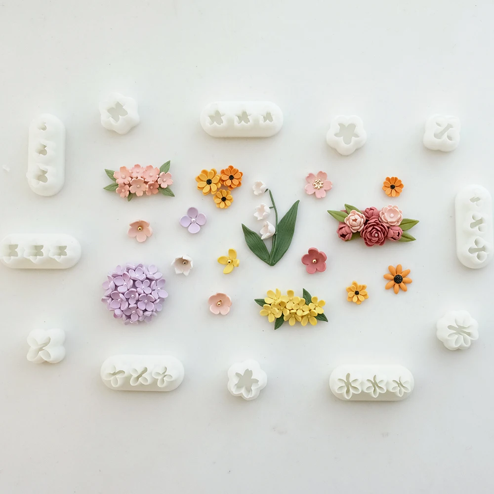 2pcs/set Mini Flower Combination Polymer Clay Earrings Cutter Mold Exquisite Flowers Clay Mould Polymer DIY Clay Jewelry Tools