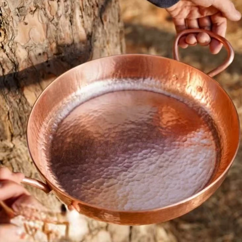 

Handcrafted Vintage Copper Pot,Camping Frying Pan Cooking Utensil Simmering and Pasta Stewing,Hammer Texture 25 cm Handheld Pot