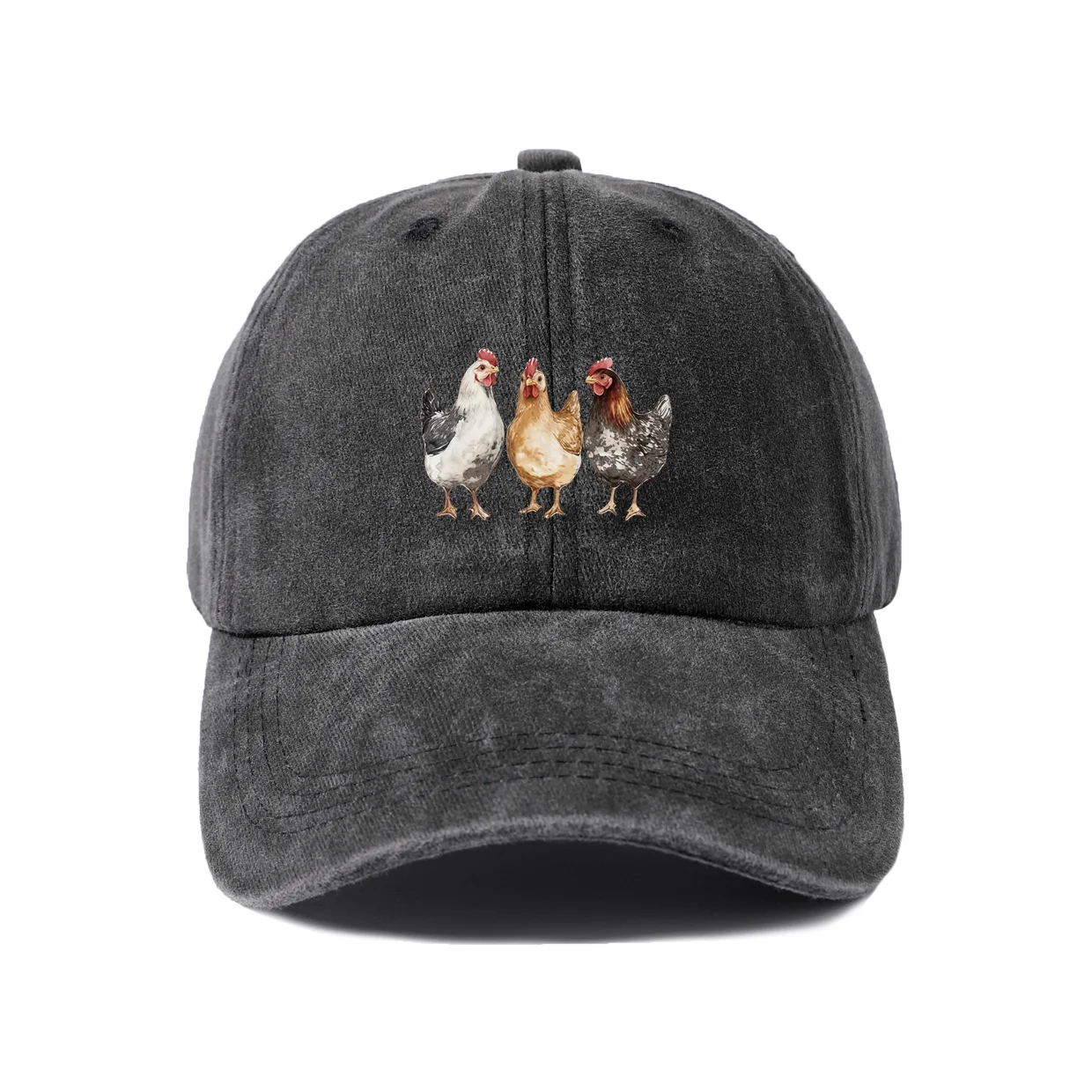 Farm Chicken Trio Graphic Baseball Cap, Vintage Washed Adjustable Unisex Dad Hat, Casual Gift