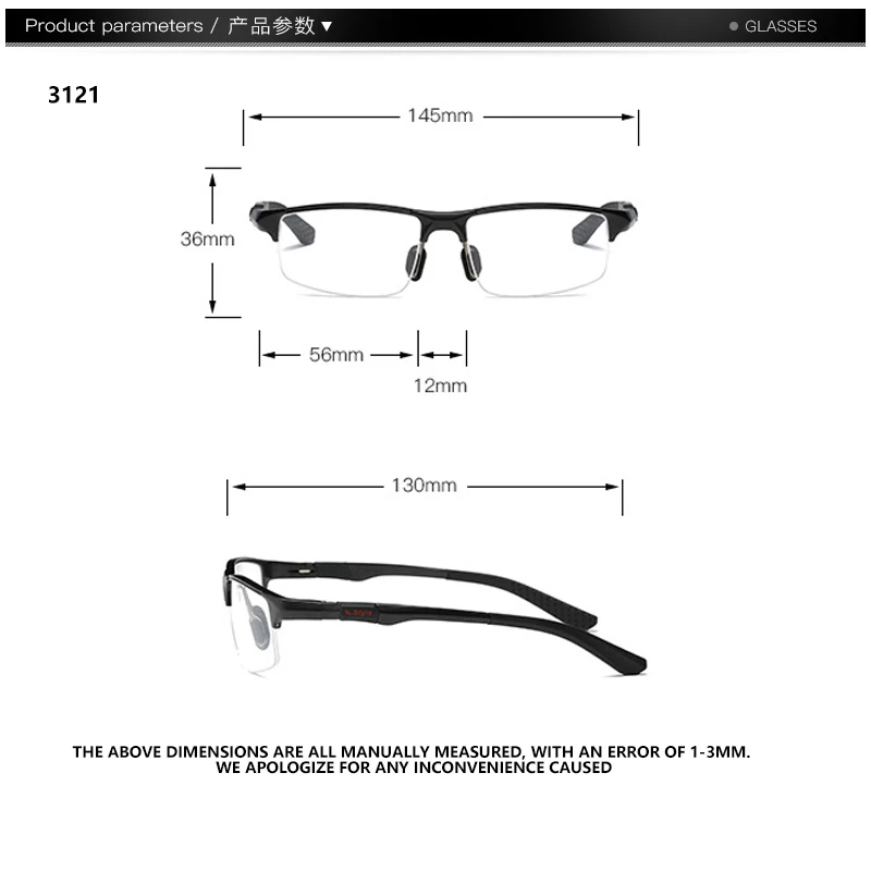 Cycling Sports Glasses Half-Frame Man Big Size Eyewear Ultra-Light Aluminum-Magnesium Optical Prescription Eyeglasses Y3121