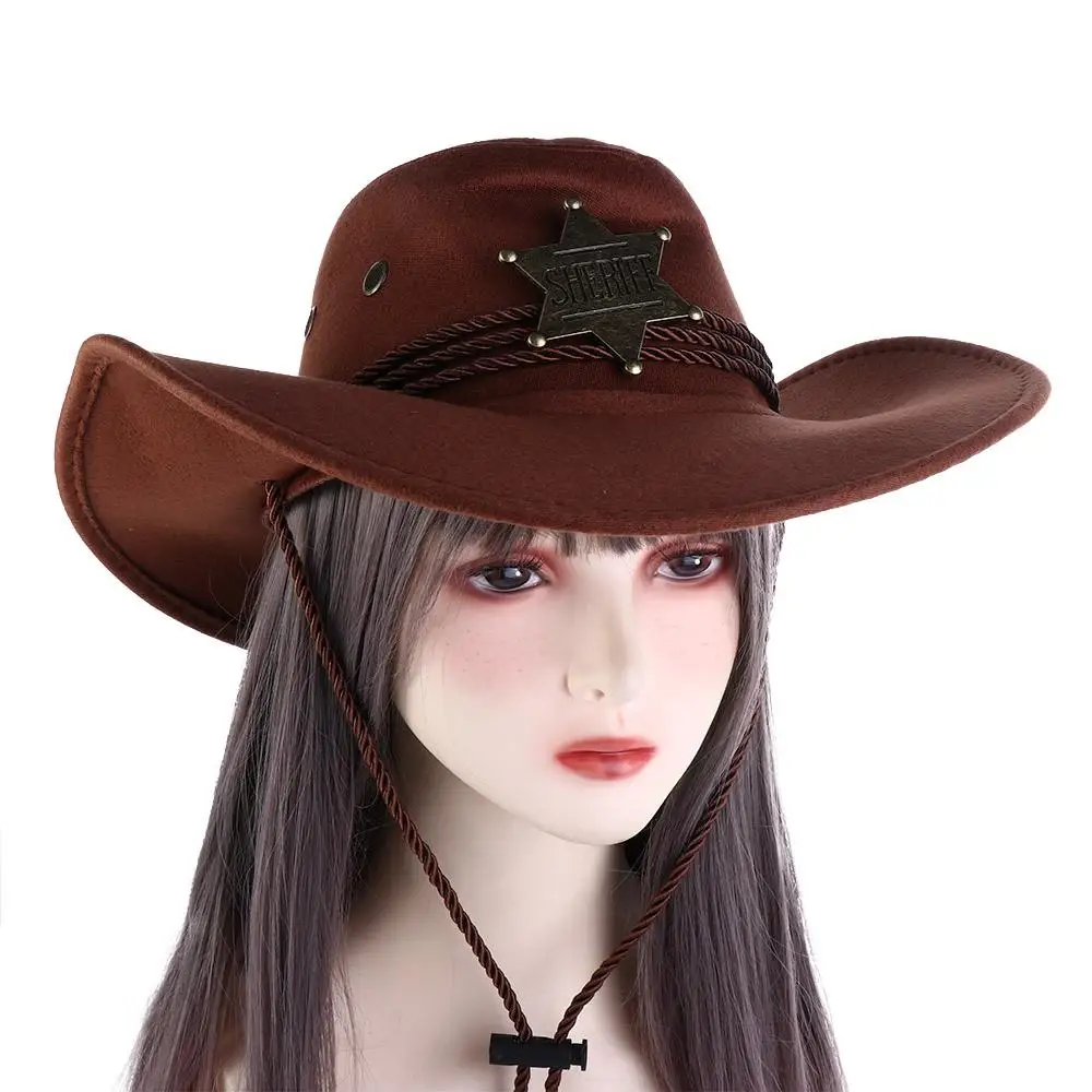 

Punk Wide Brim Woolen Climbing Hats Cycling Caps Knight Hats Summer Sun Hats Travel Sunscreen Caps Western Cowboy Hats Star