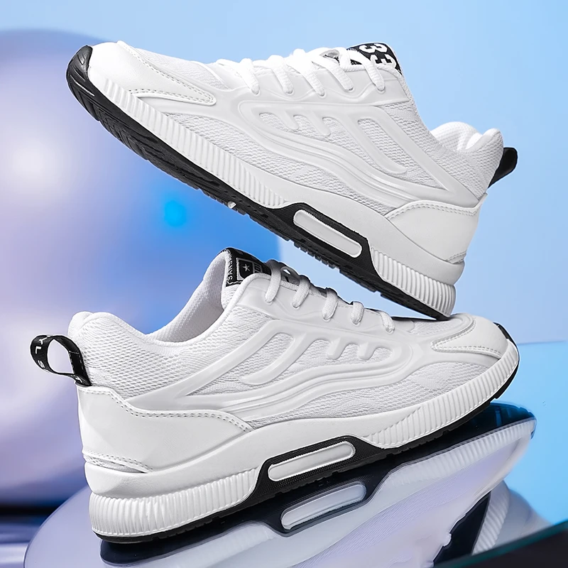 Men Chunky Sneakers Lift  Height Increase Insole 6cm Elevator Mesh Sports  White Plus Size 37-46