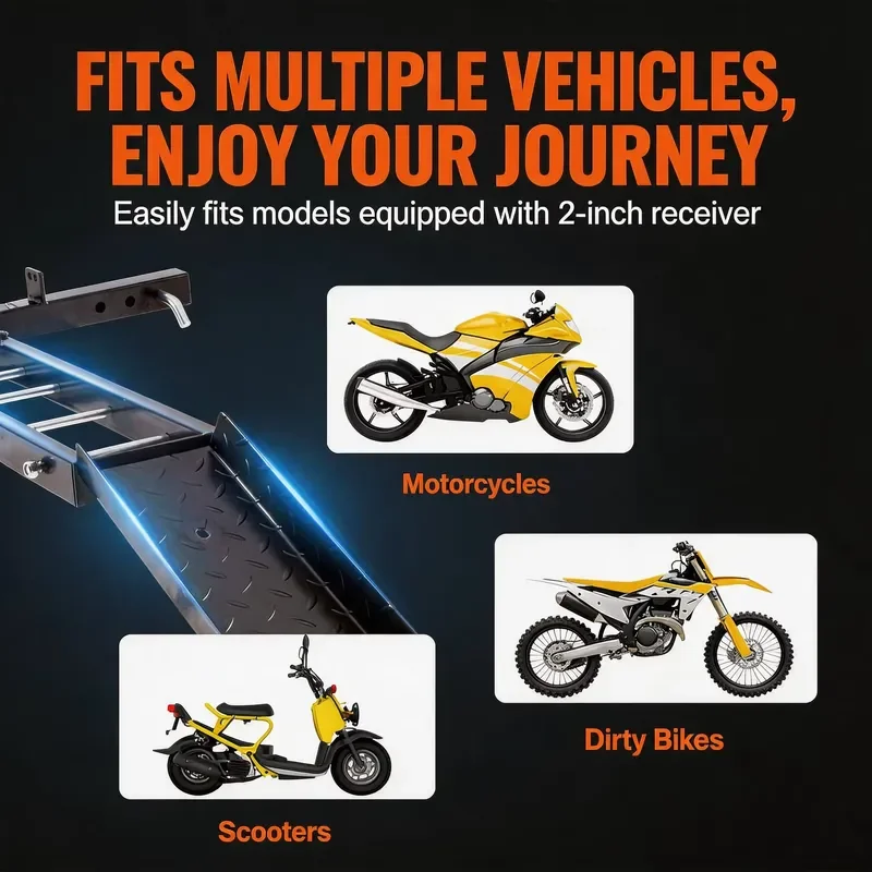 Motorcycle Hitch Carrier Rack for 2 Inch Receiver 500LBS Capacity for Dirt Bike EBike Scooter Moped Off-Road Anti-Rattle