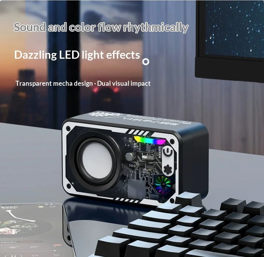 V1 Mini Portable Speaker RGB Light Transparent Mecha Speaker Double Bass Diaphragm Sound Light Rhythm Bluetooth 5.0