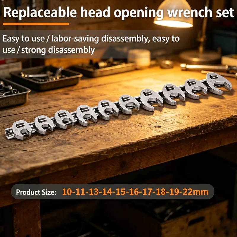 Metric Crowfoot Wrench Set 10-22mm 10Pcs 3 8 Inch Drive Chrome Vanadium Steel Open End For Car Repair Tool Kit  wrench tool set