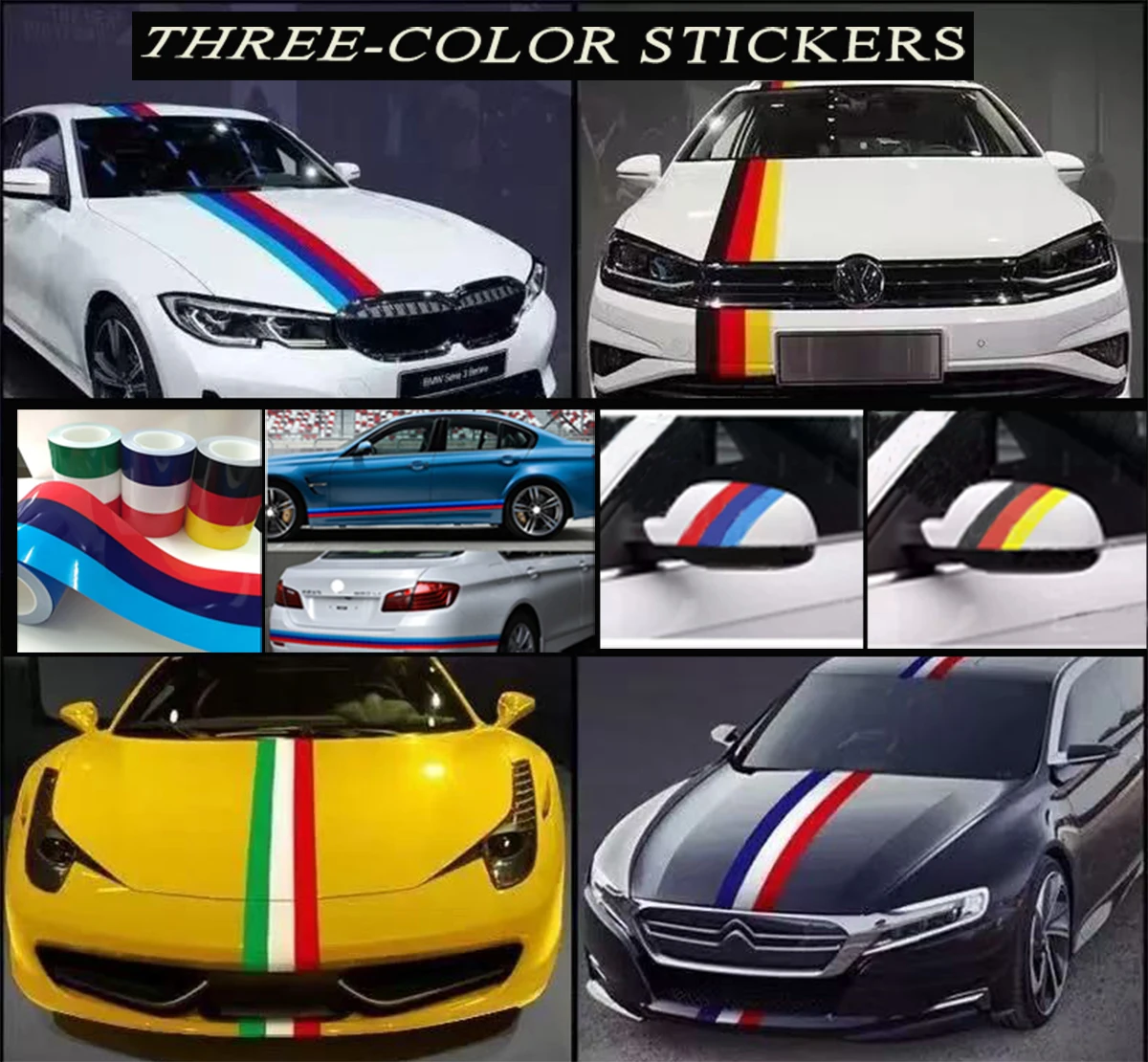 Pesonalized Car Sticker ThreeColored Germany Italy French Russia National Flag Sticker Body Vinyl Decal Car Styling Stickers