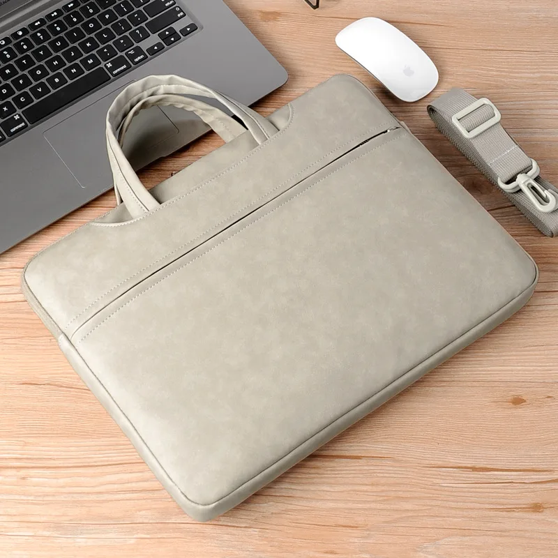Wear-resistant leather laptop bag for women, tablet iPad protective case, PU leather notebook sleeve, lightweight shoulder bag