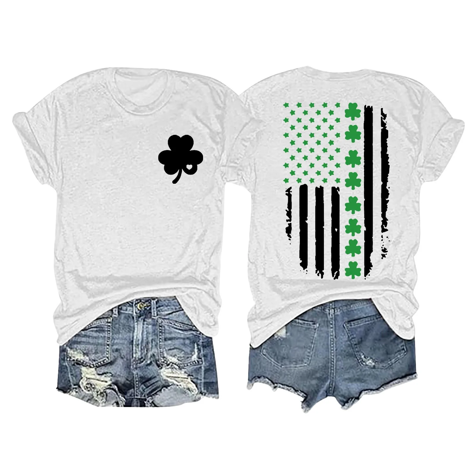 Spring Holiday T-Shirts Women St. Patrick'S Day Flag Sha Mrock Print Shirts Lucky Glove Pullover Female Short Sleeve Top Clothes