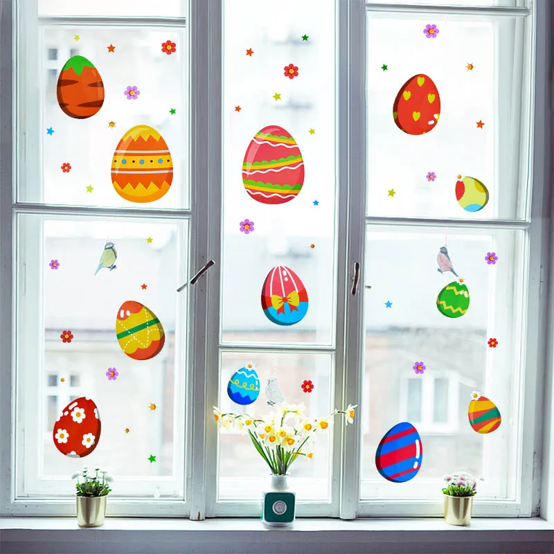 

Happy Easter Window Stickers Electrostatic Glass Sticker 2024 Easter Decorations for Home Living Room Egg Shaped Wall Decals