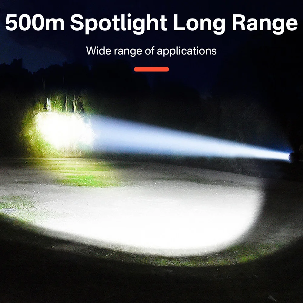 BORUIT-linternas Led de alta potencia, linterna con zoom para acampar, recargable, pantalla digital, iluminación al aire libre, pesca, senderismo, portátil