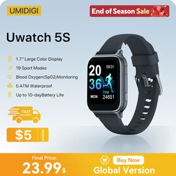 UMIDIGI-Uwatch 5S Relógio Inteligente Bluetooth, Smartwatch à prova d'água, Fitness, Freqüência Cardíaca, Monitor de Oxigênio no Sangue, Android, iOS, 1.7 