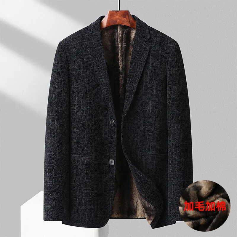 

1-A126 Dad Winter Jacket Chenille fleece-lined Thick Men's Business Casual Suit