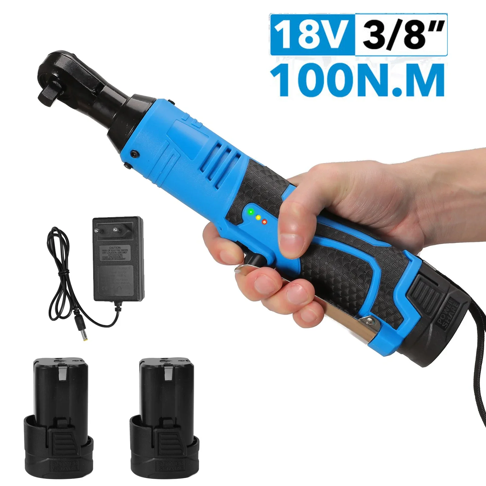 18V Cordless Electric Wrench 100Nm Right Angle Ratchet Wrenches Impact Rechargeable 3/8 Inch Car Repair Tool Set Angle Wrench