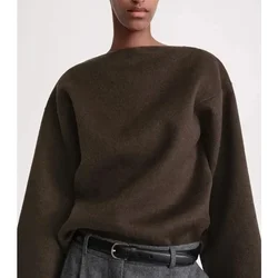 TT@ LUXURY Pullover Wool Solid Color Boat-Neck Full Sleeve Casual Loose Sweater High Quality Autumn/Winter 2024 Women