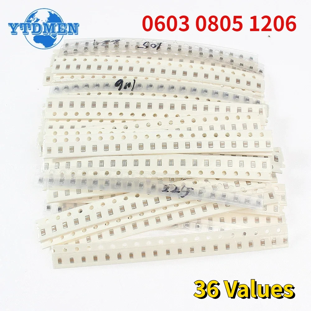 36Values 1pF-10uF Electronic Capacitor Set 0603 0805 1206 SMD Ceramic Capacitors Assortment Kit 36 Values X 20pcs=720pcs