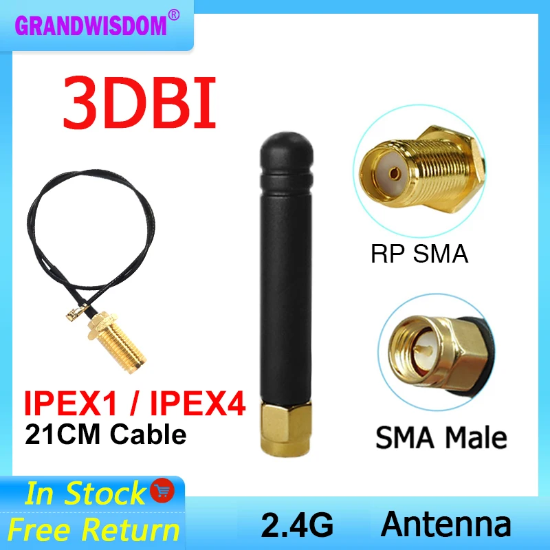 

GWS 10pcs 2.4G antenna 3dbi sma male wlan wifi 2.4ghz antene IPX ipex 1 4 MHF 4 SMA female pigtail Extension Cable iot antena