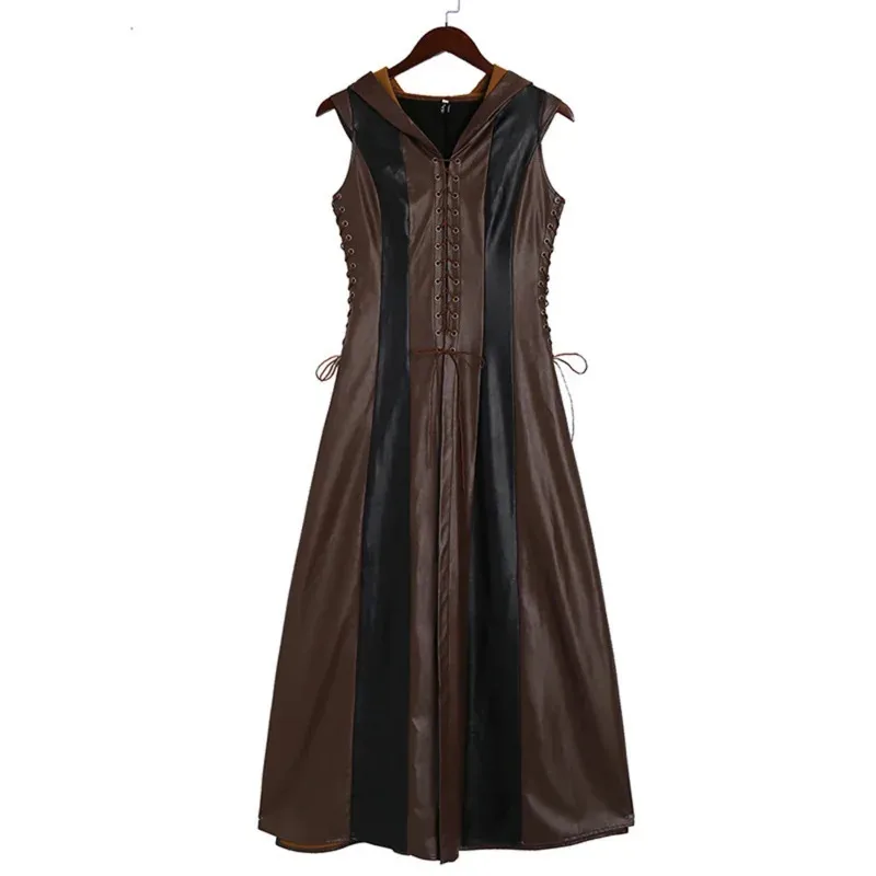 A Bear's Home Cosplay Medieval Assassins Costume Women Disfraz Mujer Creed Fashion Sexy Slim Lace Up Leather Long Dres 2025 New