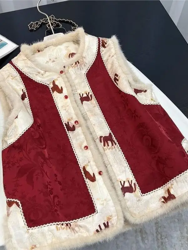 

Double-Faced Cotton Svel round Ne Vest New Chinese Sle Warmth Luxury Simple Design Winter Faion Women's Jaet