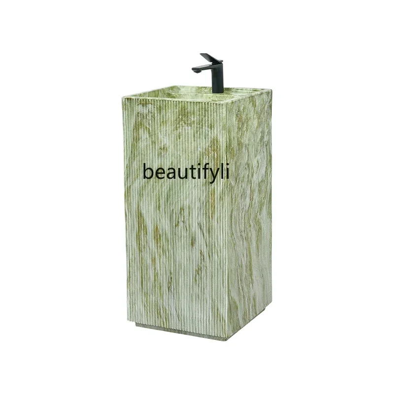 35Stand Column Type Wash Basin Green Marble Stone Pattern Basin Integrated Floor Type Wash BasinSSS