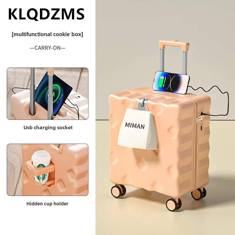 KLQDZMS Carry-on Travel Luggage 18"20Inch Multifunctional Boarding Case ABS+PC Trolley Case Universal Wheel Cabin Suitcase