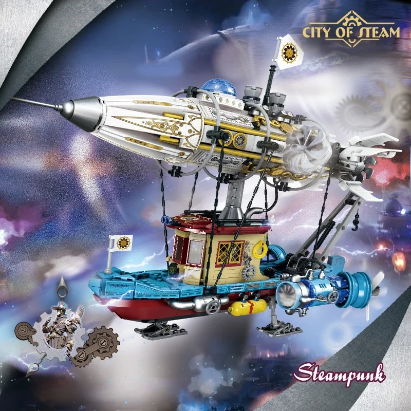 Airship Building Blocks Set Creative Technical MOC Model Steampunk Style DIY Construction Educational Toy STEM Gift for Children