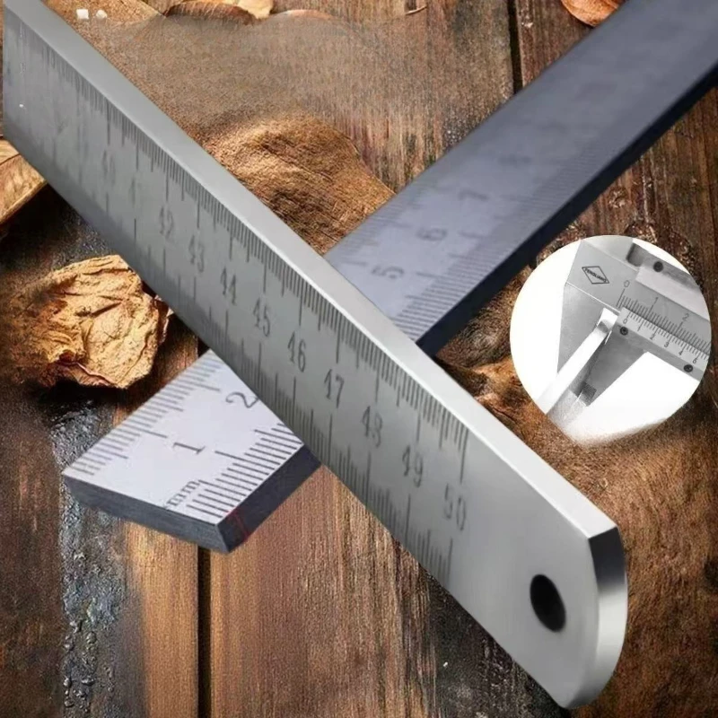 Forged Steel Straight Ruler 52cm Multifunctional Measuring Tool for Workshop Home Office Woodworking DIY Projects