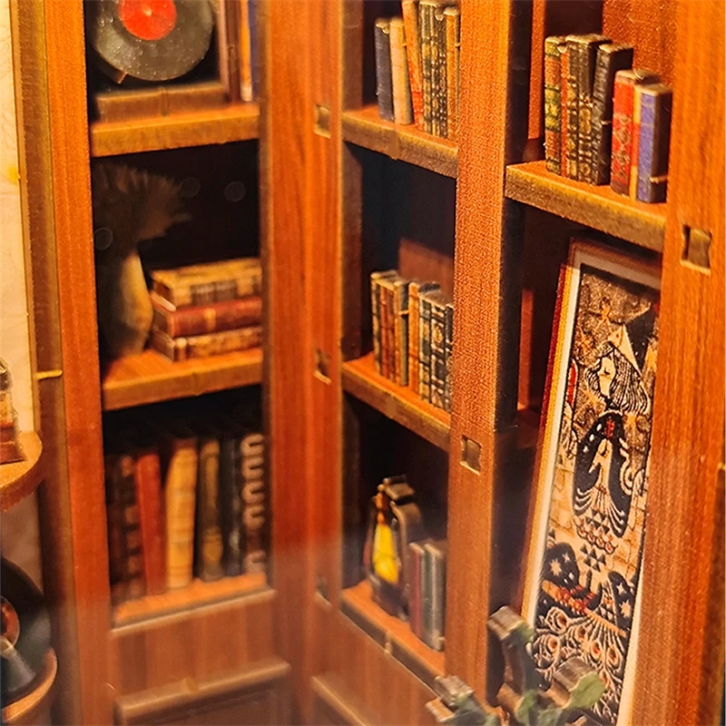 Book Nook Kit Diy Miniature House Shop Decoration Wooden Book Shelf Insert Model With Light 3D Puzzle Building For Child Toys