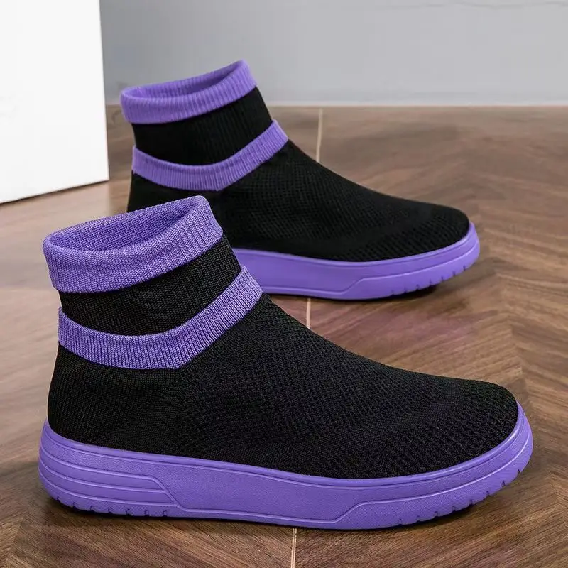 Spring and autumn women's elastic stockings shoes, fashionable and casual one-piece style, romantic mesh shoes for couples 35-45