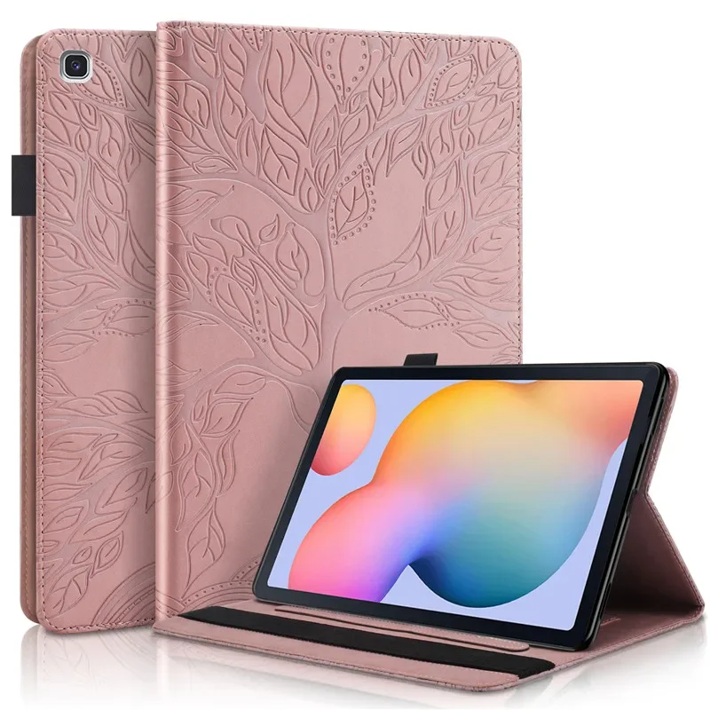 For Galaxy Tab S6 Lite Case 2024 2022 2020 Tree Embossed PU Leather Soft Back Funda for Samsung Tab S6 Lite Case Tablet Cover