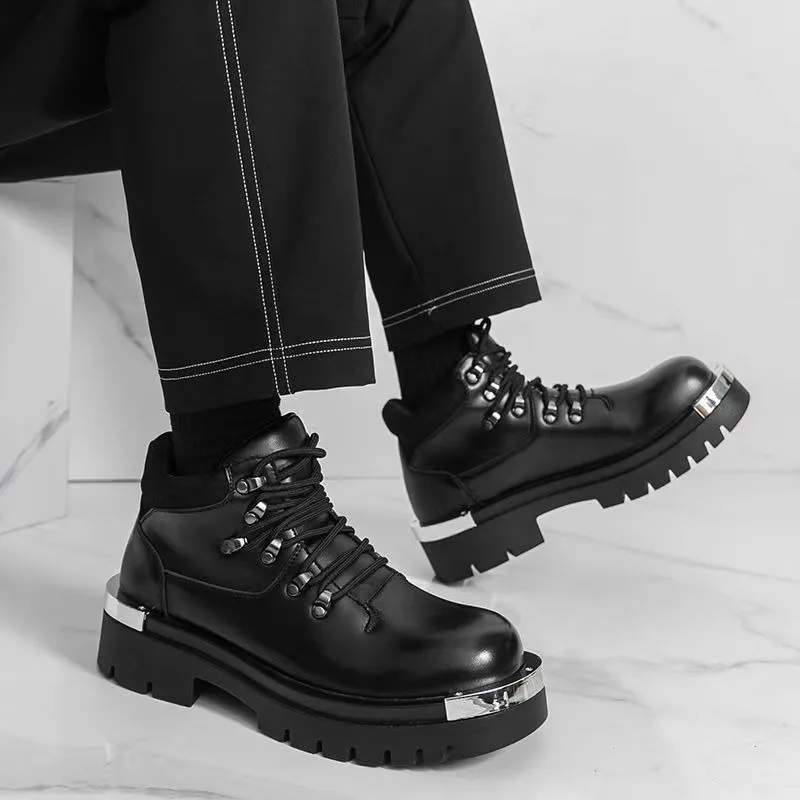 

Men's Leather Boots Four Seasons Outdoor Casual Hiking High-top Shoes Retro Fashion Work Thick Bottom Ankle Boots Anti-slip 46