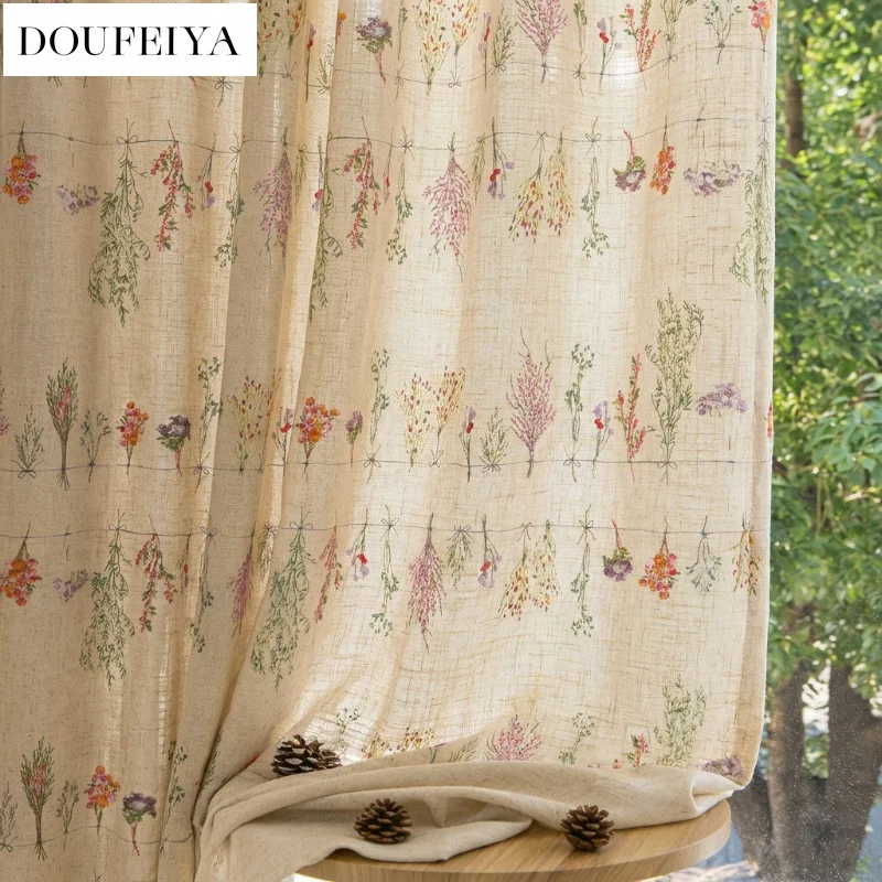 Custom Size Modern Fashion Printed Linen Gauze, Opaque, Thickened Window Screen for Living Room, Bedroom, and Balcony Tulle