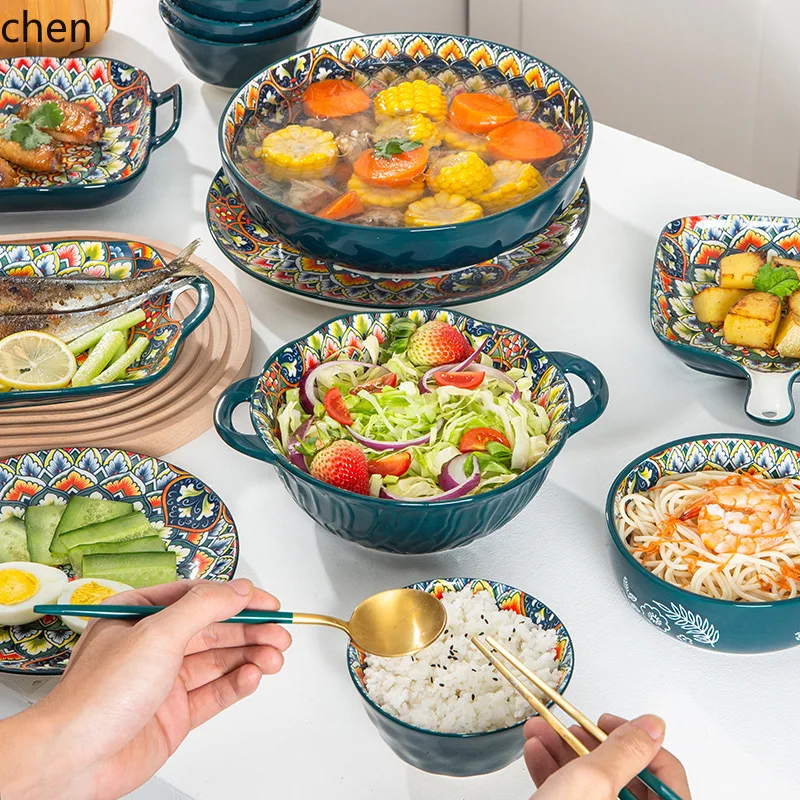 ceramic tableware bowls and plates hand-painted creative for home dishes