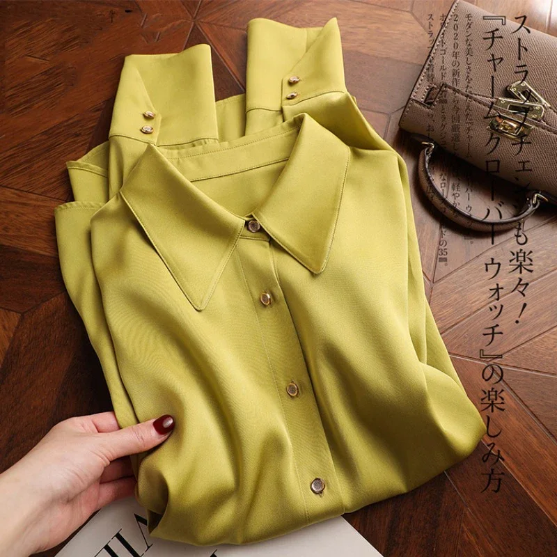 New Casual Women Silk Shirt Fashion Long Sleeve Elegant Solid Women Satin Blouse Fashion Button Up Shirts Office Lady Tops 29968