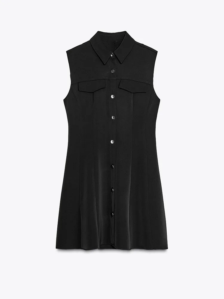 Summer New Arrival Women's Dr Gauze Comfortable Svel round Ne  Dr A-Line Skirt Single Button Closure ort ...