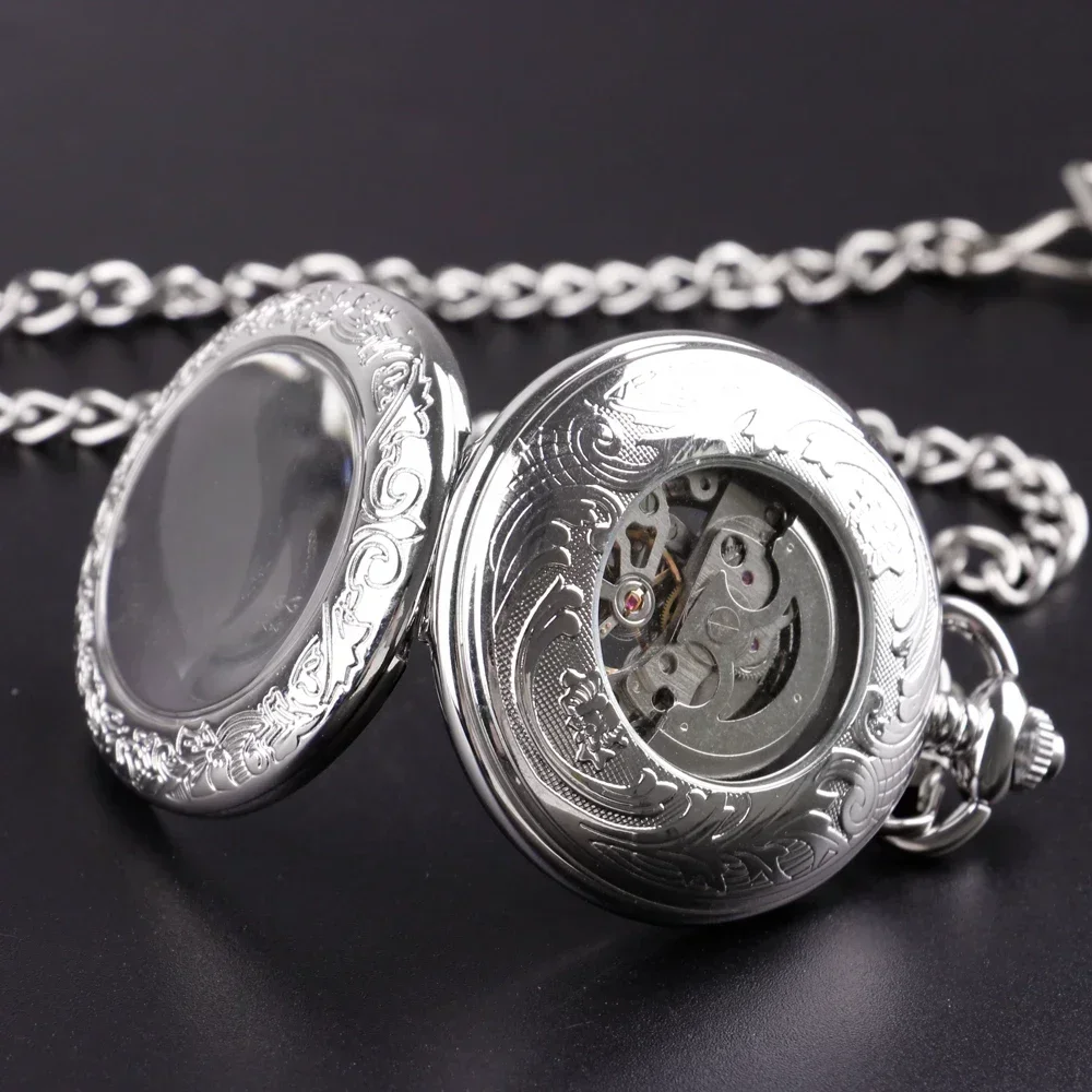 Orologio da tasca meccanico da uomo in acciaio inossidabile argento di lusso Orologio da taschino a carica manuale Steampunk Relogio De Bolso Regali per uomo donna