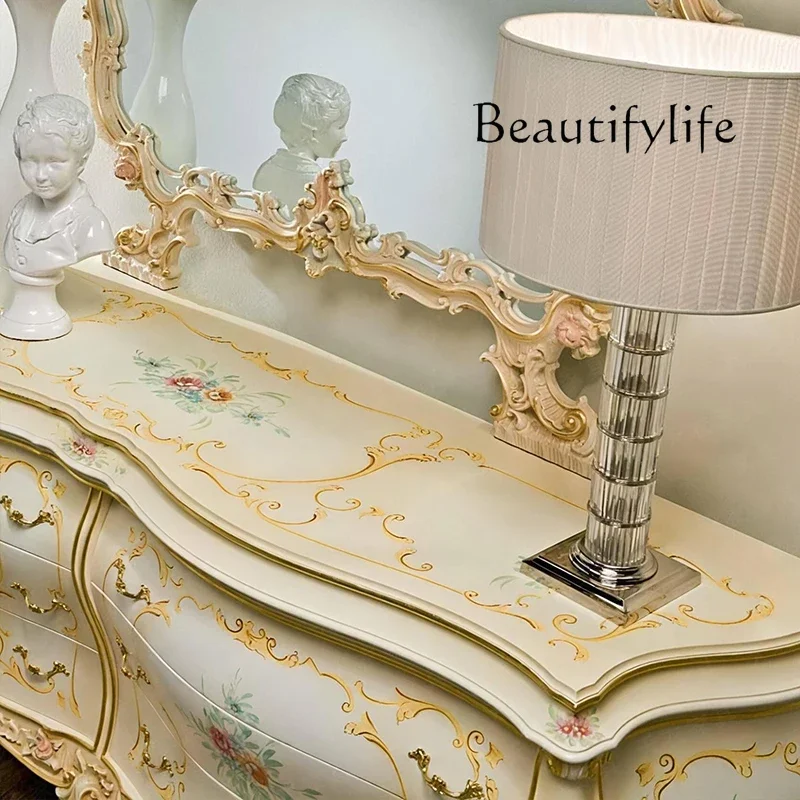 BJ European Side Cabinet Solid Wood Painted Retro French Dining Cabinet Villa Dining Room Furniture Court Side Locker