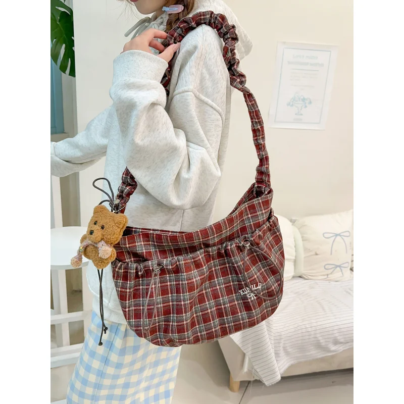

Новая осенне-зимняя винтажная художественная сумка-кроссбоди в клетку для студенток, вместительная сумка для школы и поездок на работу