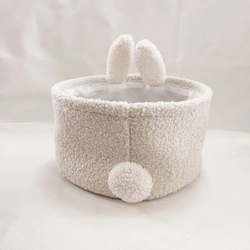 Korean Ins Storage Basket Cute White Rabbit Plush Toy Snack Storage Box Children\'s Room Desk Car Remote Control Storage Bucket