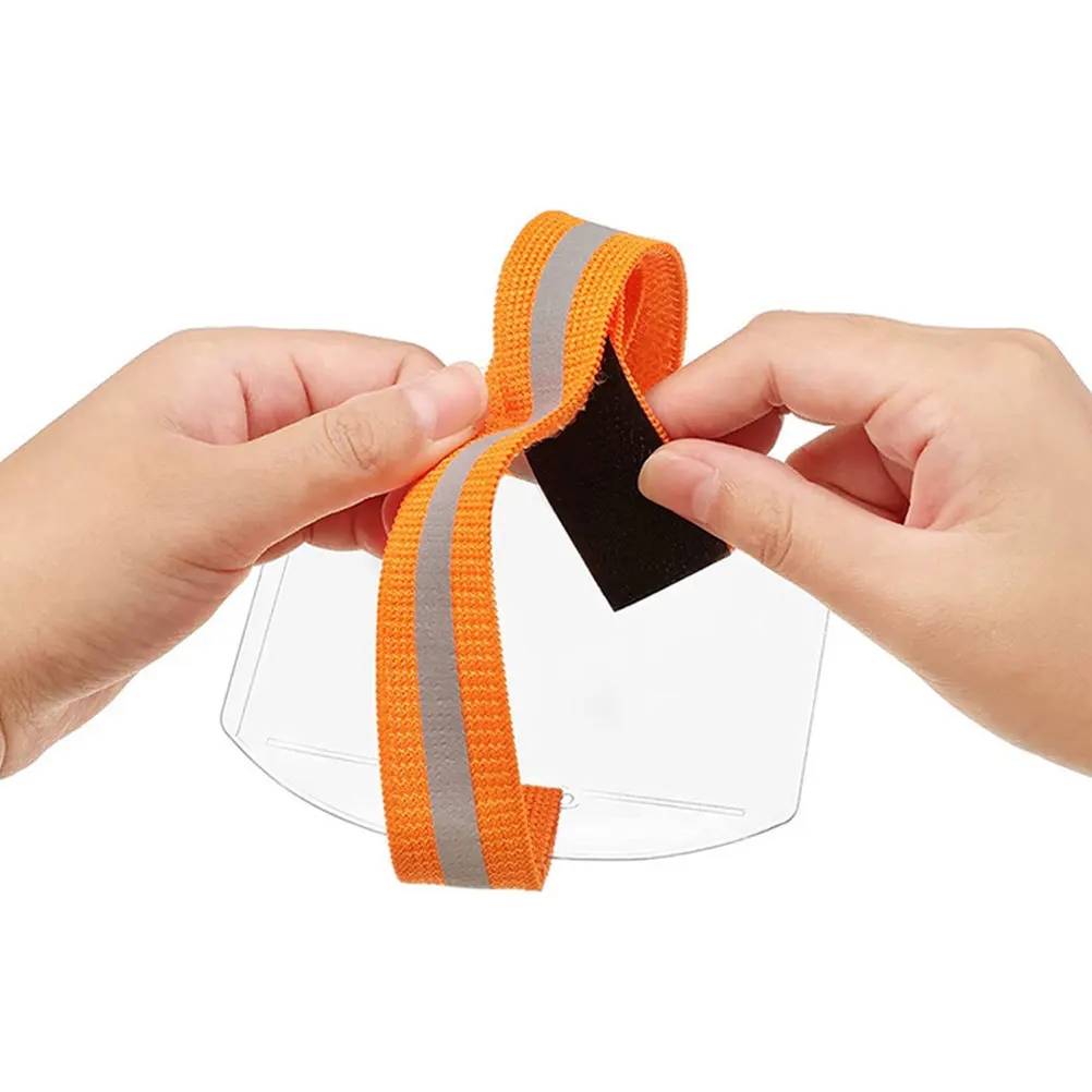 6 قطع من محفظة شارة الذراع متعددة الوظائف، حامل بطاقات الهوية البلاستيكية الشفافة، حزام ذراع قابل للتعديل للعمل، محفظة شارة الذراع البرتقالية #6