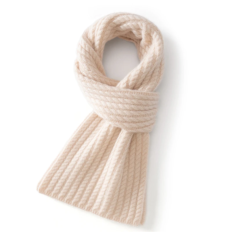 

Korean Style Solid Color Scarf Autumn Winter Thickened 100% Cashmere Warm Twisted Knitted Wool Neck Warmer Versatile Accessory