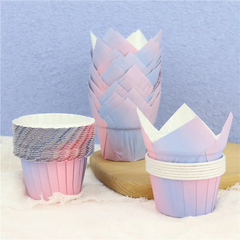 10/30pcs Gradient Cupcake Paper Cup Oilproof Cake Liner Muffin Cup Wedding Mermaid Birthday Rainbow Party Decor Baking Supplies