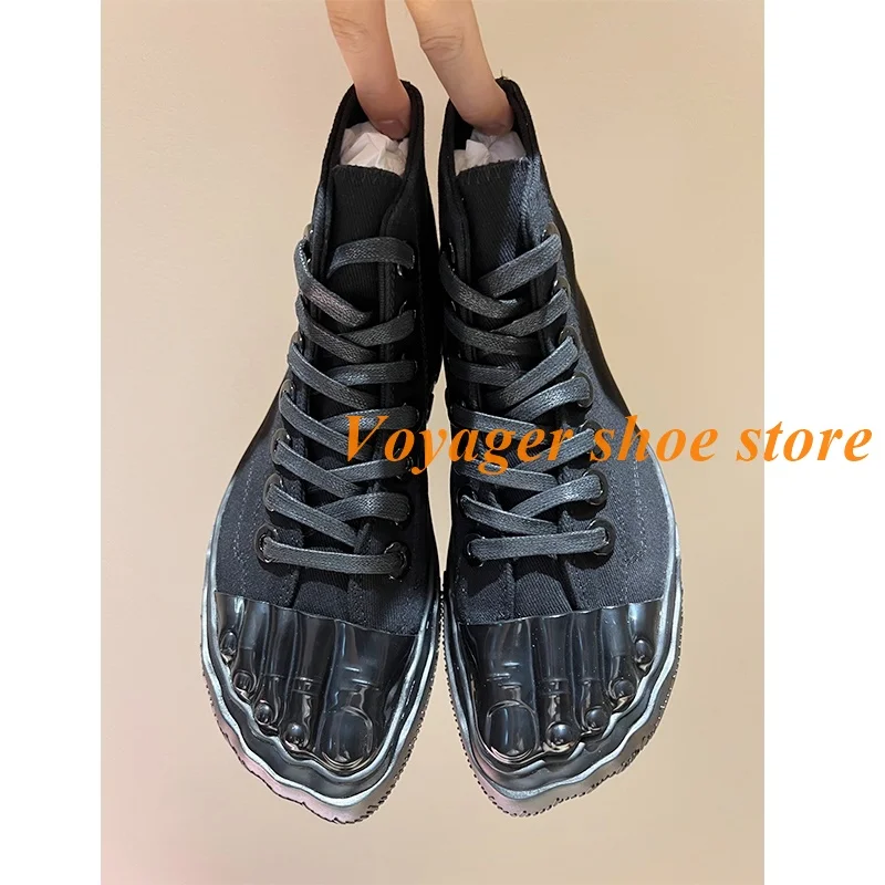 Men's Special Design Gold Five Finger Patchwork Sneakers Pointed Toe Flat Lace Up Spring Autumn Fashion Matching Casual Shoes