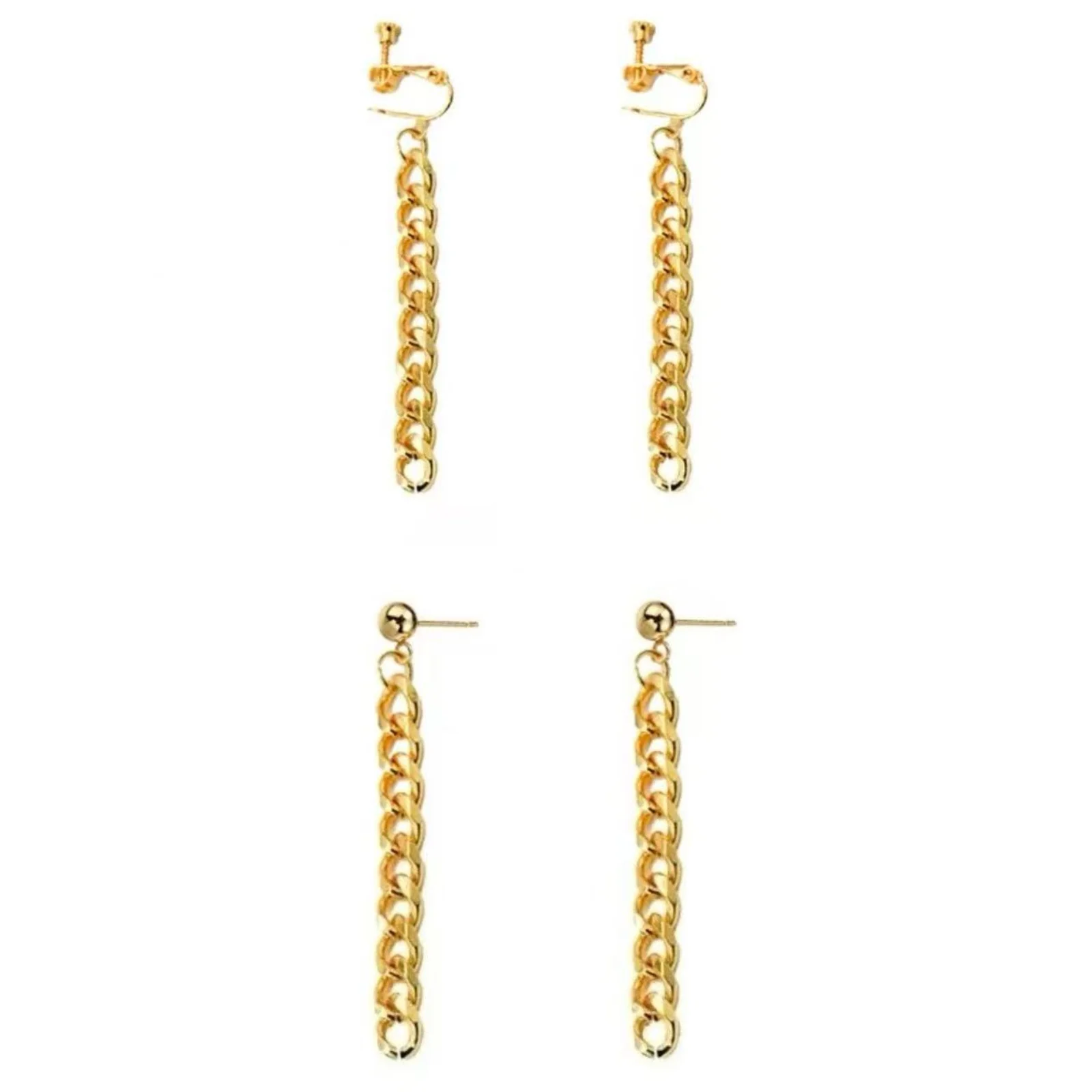 Anime Rumi Cosplay Chain Drop Earrings Gold Chunky Chain Earrings Metal Chain Dangle Ear Clip Halloween Costume Accessories