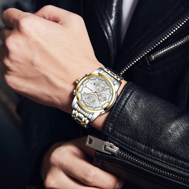 ABBYLUN 824 Men Quartz Watch Luxury Leisure Business Shockproof Analog Date Stainless Steel Strap Wrist Watch for Male Gift