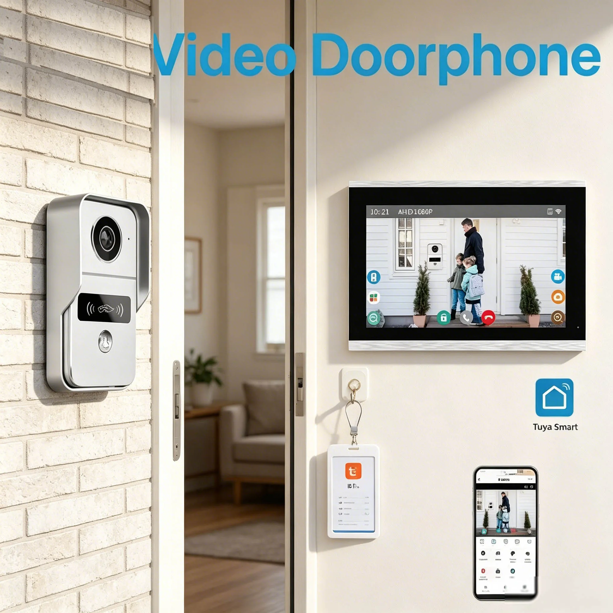 Door Intercom Doorbell, 10.1 Inch, 1080P HD Color, CMOS, WiFi & Tuya App, IR CCTV Camera with Night Vision, Video & Calling