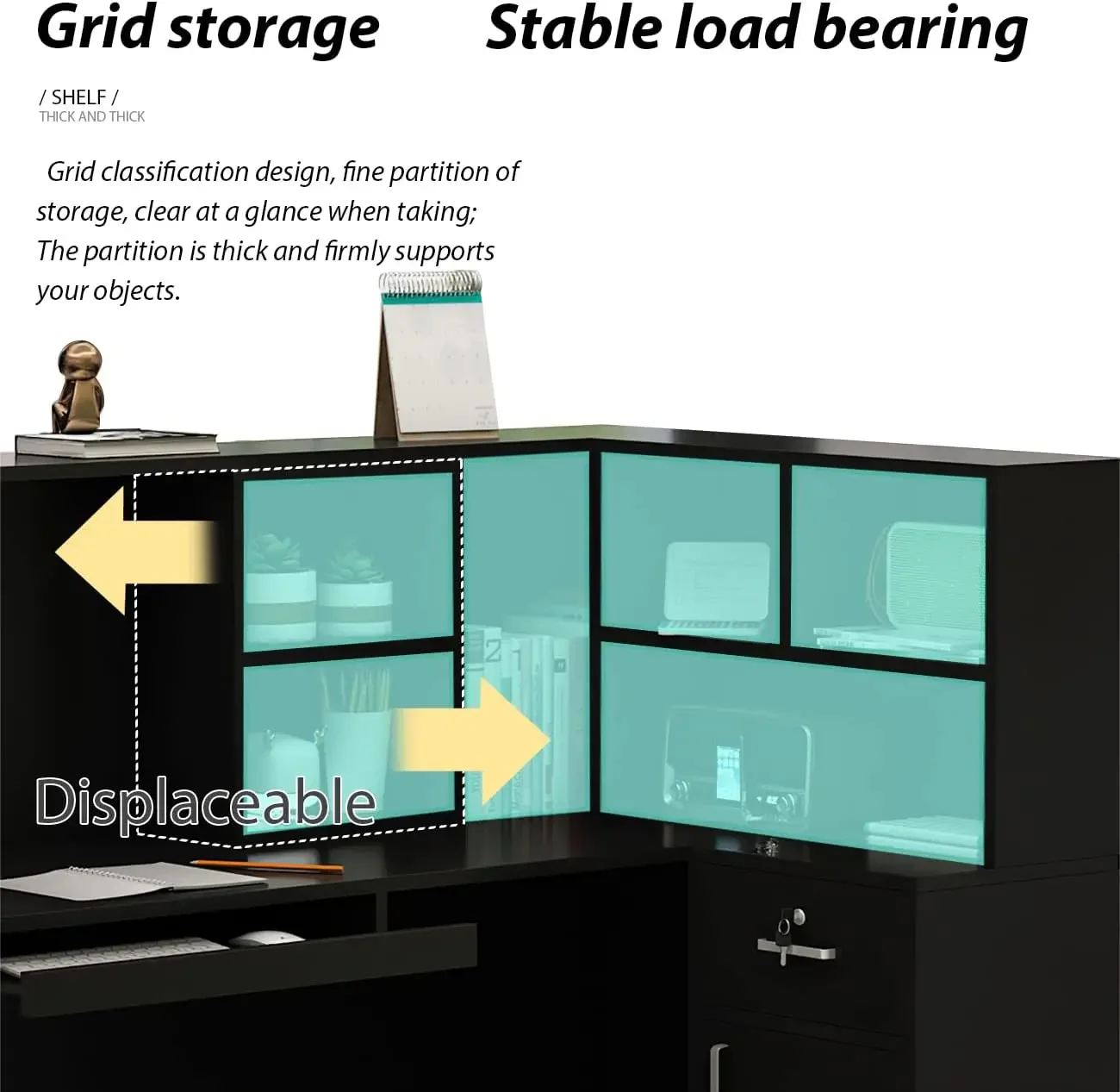 [متجر هيلونج] محطات استقبال مكتبية مع رف وأدراج مفتوحة، طاولة استقبال على شكل حرف L مكتب كمبيوتر خشبي للمكتب