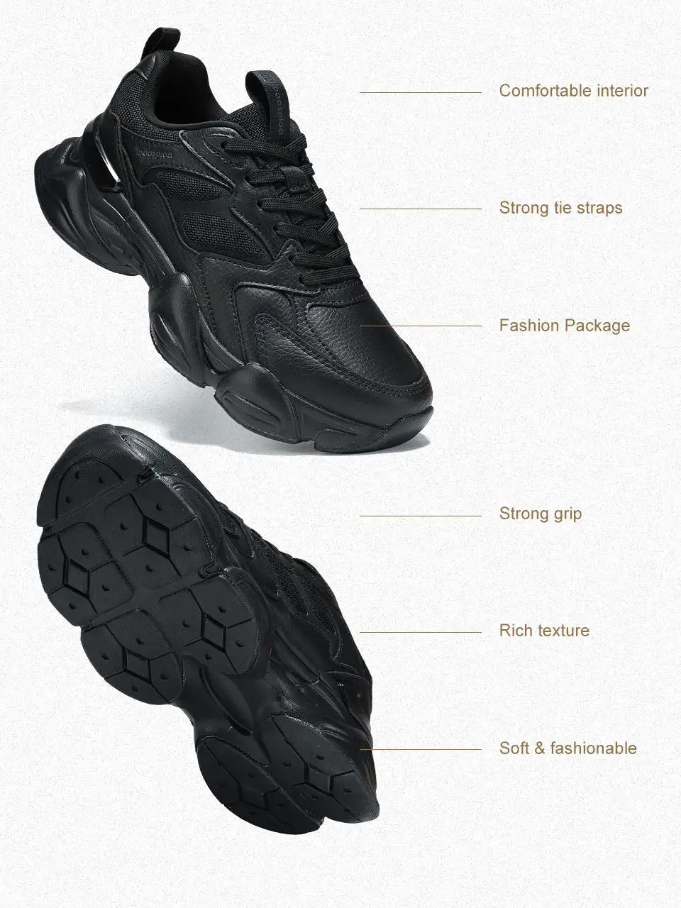 Baasploa Frauen Casual Schuhe Komfort Leder Walking Turnschuhe Für Frauen Einfarbig Mode Sport Schuhe Non-Slip Höhe Erhöhen – Detail 10